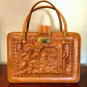 Rare Vintage Mexican Tooled Leather Purse